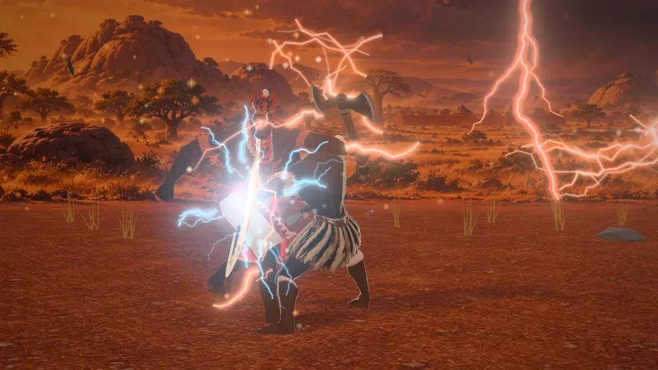 Shango calling down lightning on Shaka in a match